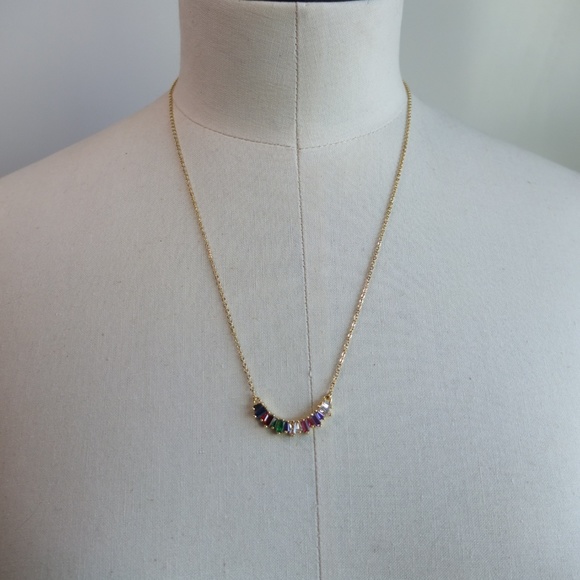 Rainbow Curve Crystal Bar Pendant Necklace - Picture 4 of 11